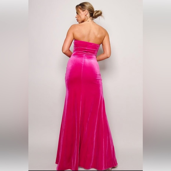 FEW LEFT "A Night to Remember" Strapless Pink High Side Slit Maxi Dress - Picture 5 of 6